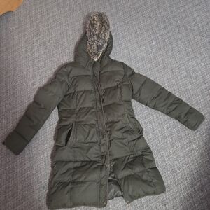 Lauren Ralph Lauren Olive Green Quilted Hooded Long Puffer Coat